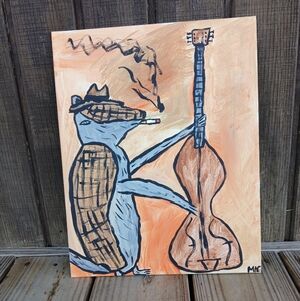 Armadillo Playing Stand Up Bass Painting